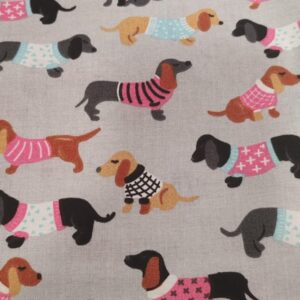 Pamutvászon Szürke alapon színes Tacsik