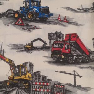 Pamutvászon Fehér alapon Munkagépek-Teherautók