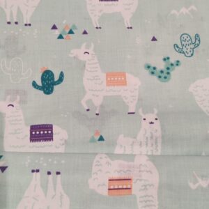 Pamutvászon Lámák mentazöld alapon